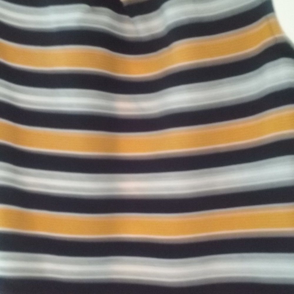Liz Claiborne mustard,grey, black, white stripes